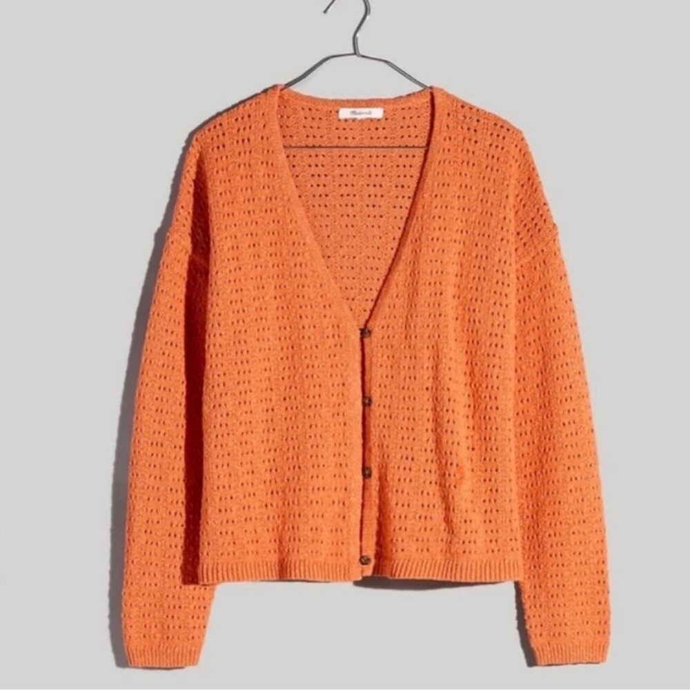 Madewell Open-Stitch Button Front Knit Cardigan Sweater Orange Size S